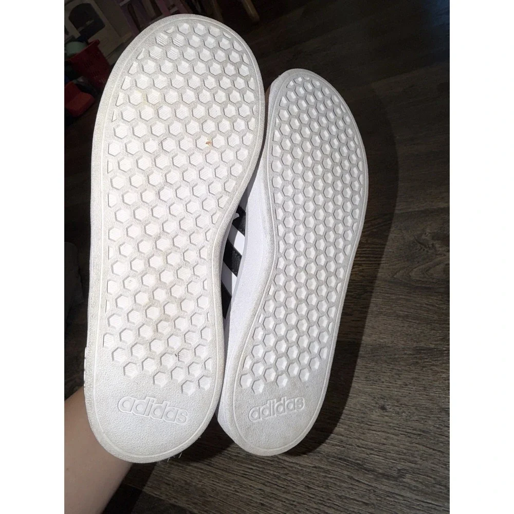 Adidas Unisex Grand Court Classic White Black Kids Lace-Up Sneaker Shoes 5 Child